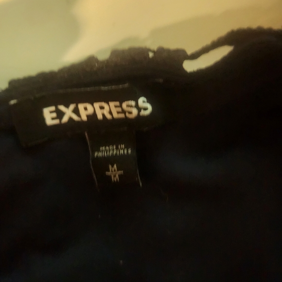 Express Navy Ruffle-Sleeve Lace Overlay Top - Picture 4 of 4